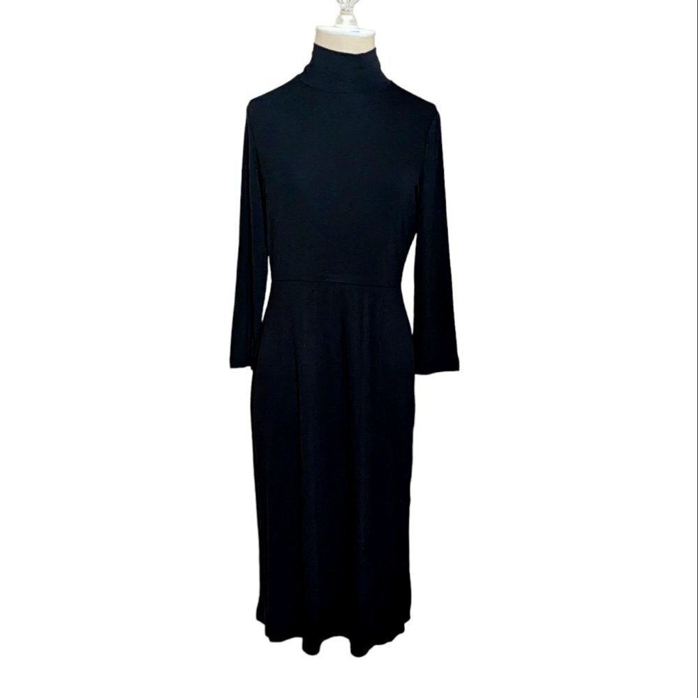 NWT Rachel Zoe Dress Mock Neck Long‎ Sleeve Jersey Knit High Neck Black Small